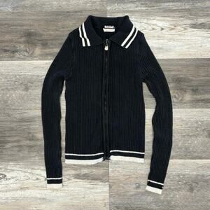 Vintage 90s Buffalo David Bitton‎ Dark Gray Stripe Womens S Zip Ribbed Cardigan